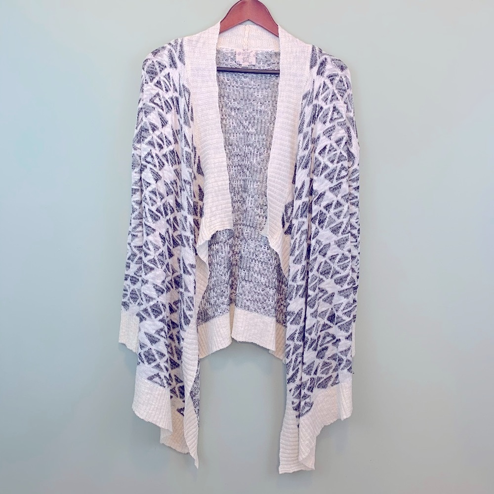 Cream and Black Drapey Open Waterfall Hem Cardigan